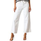 Allimy Women's High Waisted Straight Ankle Wide Leg Ripped Jeans Frayed Hem Stretchy Capri Denim Pants