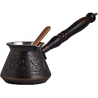 DEMMEX 9 Oz Thick 2mm Copper Turkish Greek Arabic Engraved Coffee Pot Stovetop Coffee Maker Cezve Ibrik Briki with…