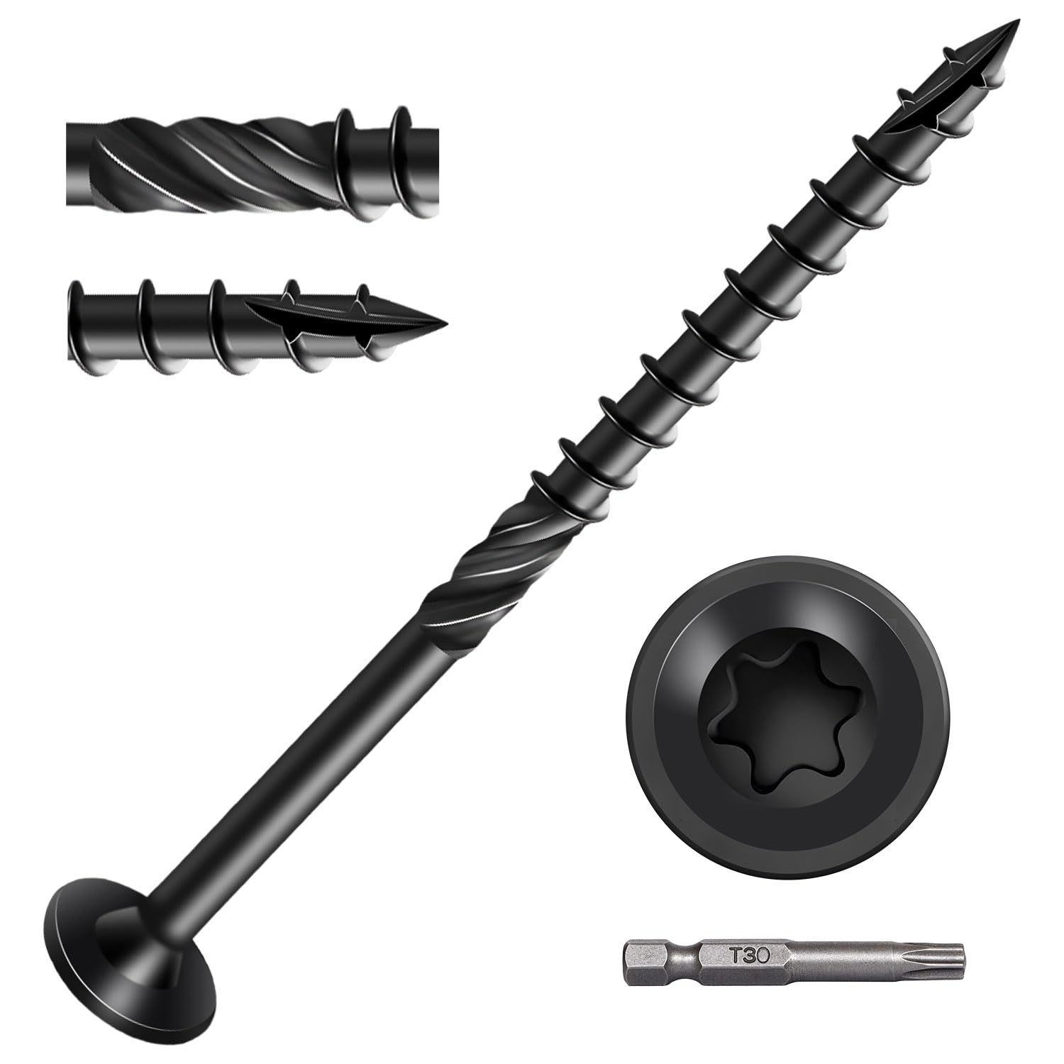 Photo 1 of 6 Inch Black Heavy-Duty Wood Screws, 50 PCS Torx Drive Multi-Purpose Modified Truss Head Lag Screws, Rust-Proof Timber Screws with a Star Bit for Log Timber Landscaping Wood (#14 x 6)