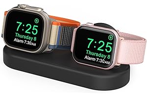 Delidigi Dual iwatch Stand Dock Silicone Charger Stand Compatible with Apple Watch Ultra 2, Ultra, SE, Series 9 8 7 6 5 4 3 2 1 (49/45/44/42/41/40/38mm), Supports Nightstand Mode (Black)