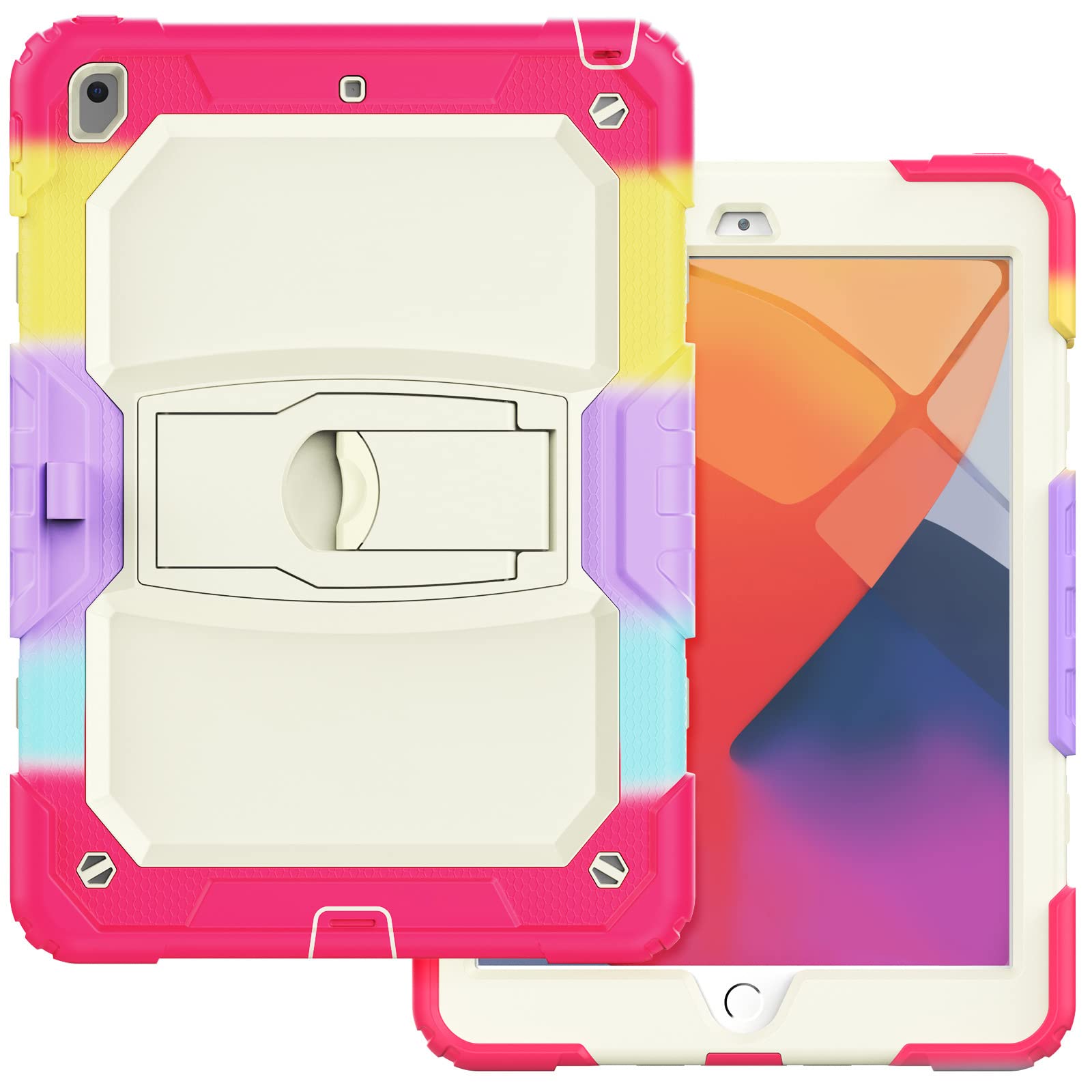 iPad 10.2 2019/iPad 8 10.2 2020 with Support, Durable Hybrid Shock Resistant Silicone Protective Case for Three Layers for Kids (Greenmint)