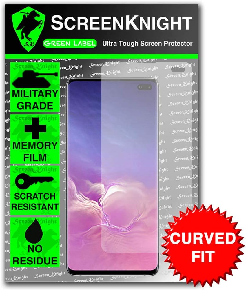 ScreenKnight Samsung Galaxy S10+ Screen Protector - [For Galaxy S10 Plus Curved Fit - Front Military shield - Front
