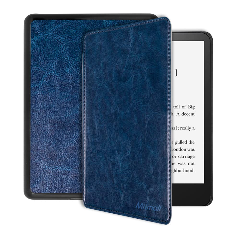 Miimall PU Leather Case Compatible with Kindle Paperwhite 11th Generation 2021,Shockproof Hard PC Frame Leather Smart Protective Shell with Auto Wake/Sleep Cover for Kindle Paperwhite 11th-Blue