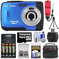 Bell & Howell Splash WP10 Shock & Waterproof Digital Camera (Blue) with 16GB Card + Batteries & Charger + Case + Mini Tripod + Floating Strap + Reader + Kit