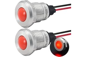 ZGSZJHF Indicator Light 12mm 0.47" LED Lamp with 140mm/5.5" Wire Pilot Lights Waterproof IP67 Metal Stainless Steel Signal Indicator Lamp Panel 2PCS (Red, 110V-120V AC/DC)