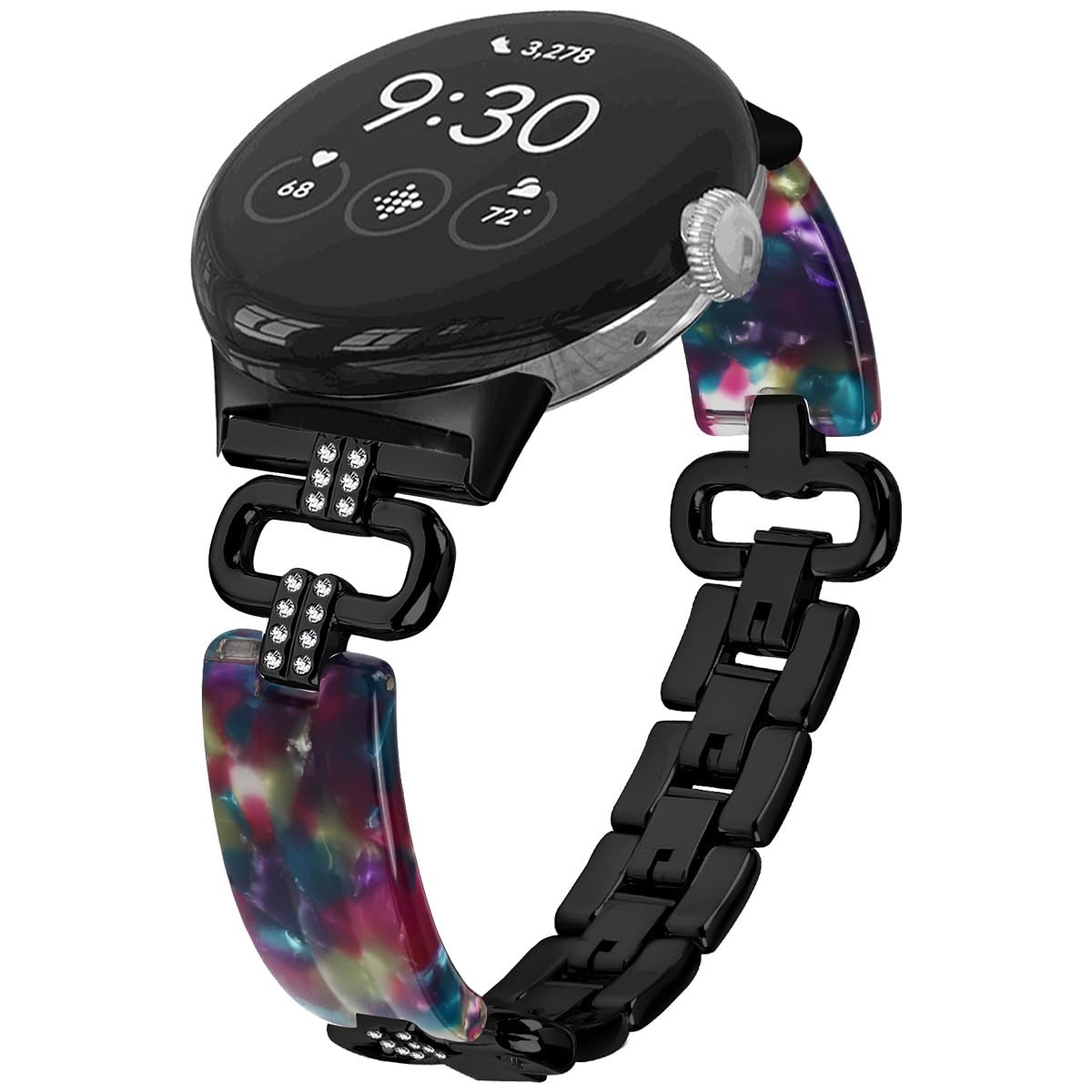 Miimall Resin Metal Strap for Google Pixel Watch 4/3/2/1 41mm (NOT for 45mm), Bling Rhinestone Pixel Watch 4 Band, No Gap Diamond Alloy Wristband, Adjustable Replacement Strap for Women Ladies-Black