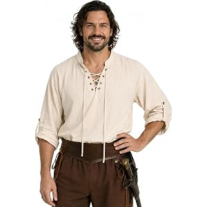 Mens Pirate Shirt 100% Cotton Renaissance Lace Up Peasant Top for Ren Faire