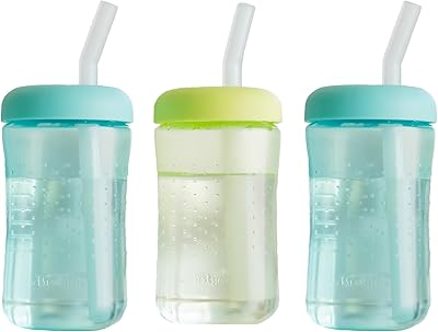 The First Years Squeeze & Sip Toddler Straw Cups - Squeezable Transition Sippy Cup with Silicone Straw - Toddler Feeding Supplies - 7 Oz - 3 Count - Ages 6 Months and Up