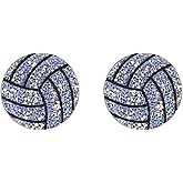 ROSTIVO Tiny Lightweight Acrylic Volleyball Stud Earrings for Women – Sparkly Blue Sports Jewelry, Volleyball Mom Gift