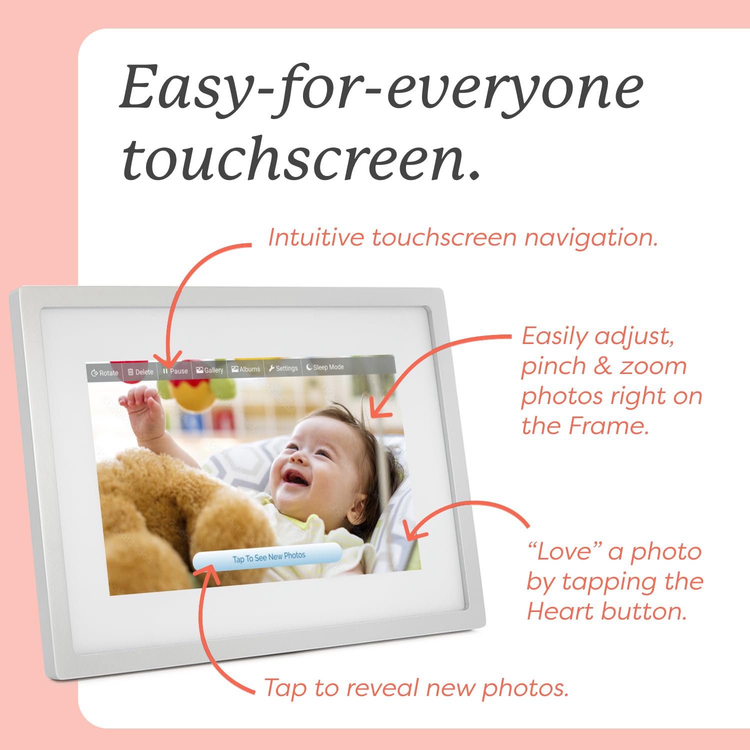 Skylight Digital Picture Frame - WiFi Enabled with Load from Phone Capability, Touch Screen Digital Photo Frame Display - Customizable Gift for Friends and Family - 10 Inch Silver