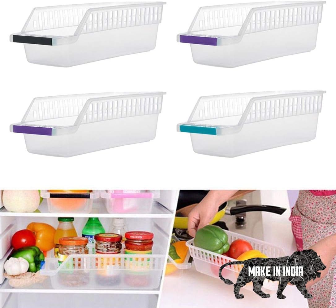Swarish Swarim 4 Pcs Set of Fridge Freezer Food Storage Drawer Box Organizer Container (Multicolour)