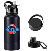 32 oz Insulated Water Bottle with 3 Lids (Straw, Spout and Handle Lid), Keep Cold 40H, Leak-proof & BPA Free, Stainless Steel Drinking Flask for Sports, Travel, Camping, Hiking and School (Black)