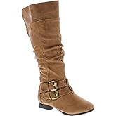 TOP Moda Womens Coco-20 Knee High Round Toe Buckle Slouched Riding Flat Boots