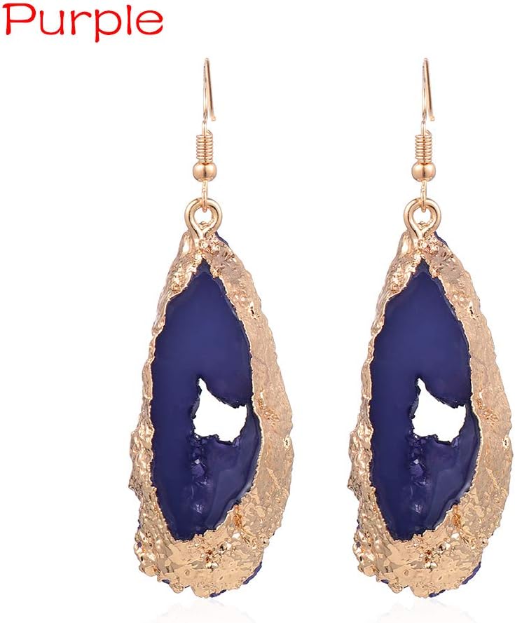 Fashion Party Slice Jewelry Natural Stone Stud Druzy Resin Earring Drop Dangle Irregular