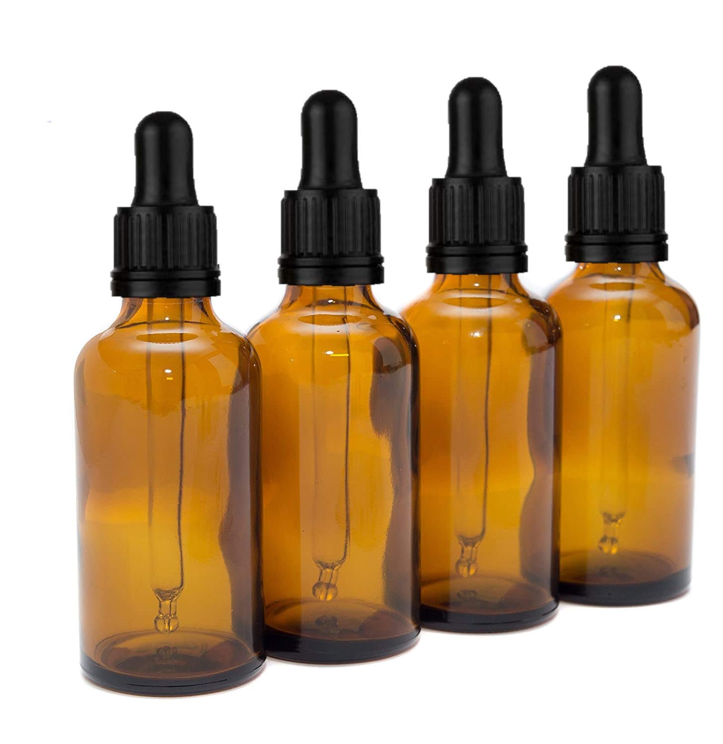 Aura 50ml Amber Glass Bottles with Glass Pipettes - Pack of 4