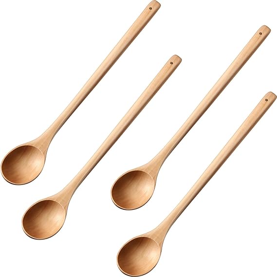 4 Pieces Wood Mixing Spoon Long Handle Wooden Spoons for Kitchen Stirring and
