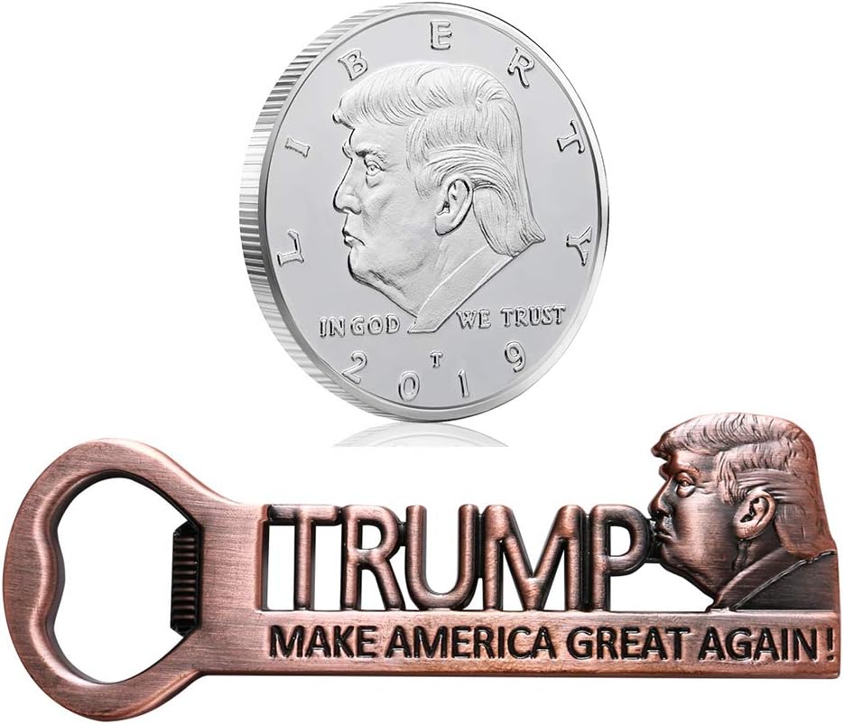 MAGA Make America Great Again Magnetic Bottle Opener Fridge Magnets and Donald Trump Collectible Coin 2019 Birthday Christmas Gifts For Trump Fans Supporters Republicans