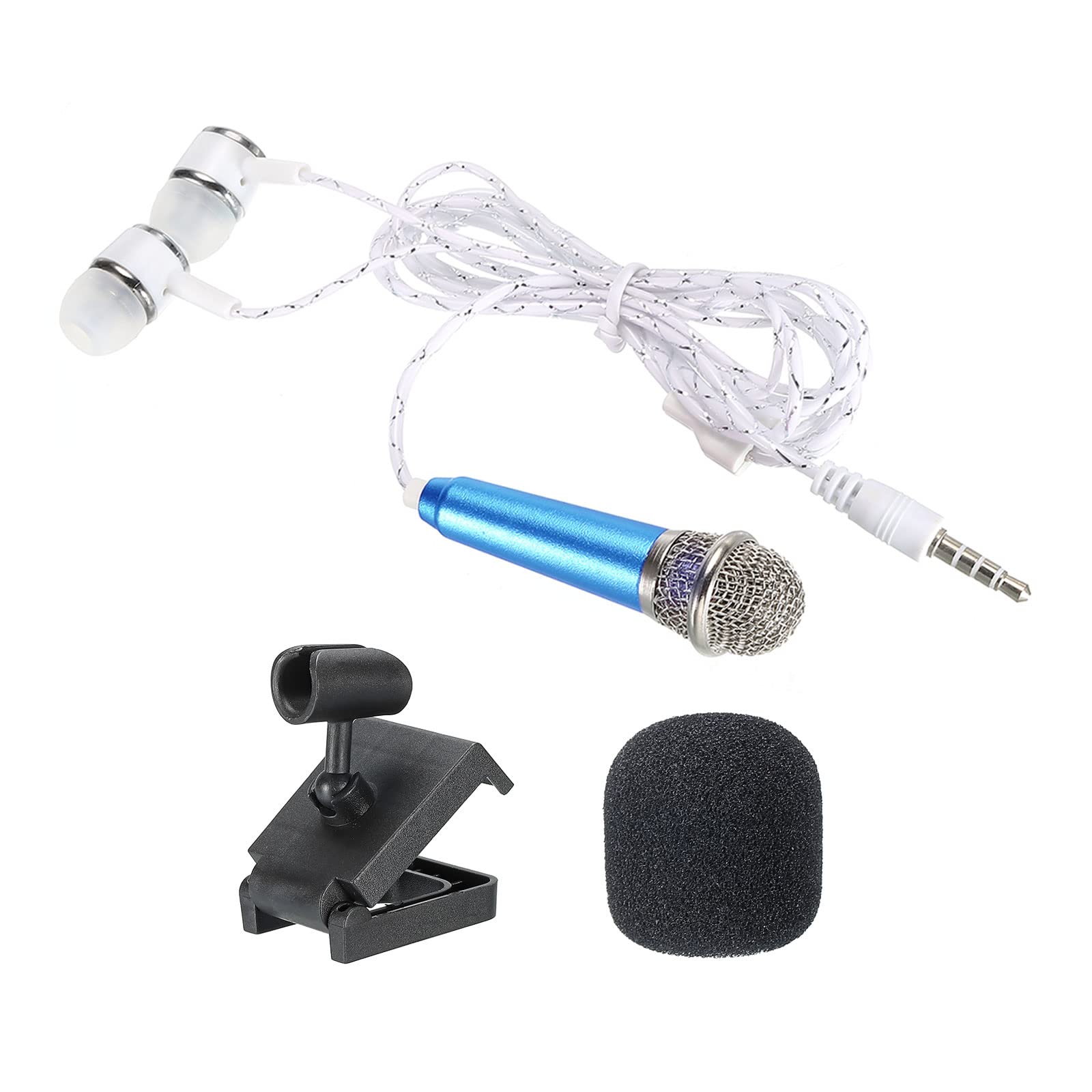 PATIKIL Mini Microphone Portable Vocal Microphone Blue for Voice Recording and Singing with Earphone, Mic Stand and Cover Pack of 1