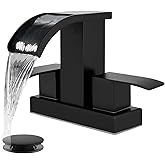 gotonovo Waterfall 4 Inch Centerset Bathroom Sink Faucet 2 Handle Basin Faucets 2 or 3 Hole Deck Mount with Pop Up Drain Included Lavatory Modern Mixer Tap Vanity Faucet Matte Black