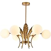 BOKT Mid Century Milk Glass Chandelier Gold G9 Ceiling Chandelier Light Industrial Metal Adjustable Pendant Lighting Farmhous