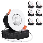 TORCHSTAR 3 Inch Gimbal LED Recessed Light with Junction Box, CRI 90+ Dimmable Swivel Adjustable Eyeball Downlight, 7W (50W Eqv.), Canless LED Ceiling Light, 3000K Warm White, White, Pack of 6