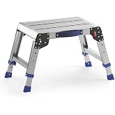 Loyoda Folding Step Stool for Adults, Portable Aluminum Work Platform 440lb | 12"-15.7" Adjustable Height, 12" x 16.5" Wide Platform for Garage, Painting, Reach High Shelves, Gardening, Car Wash