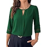 Dokotoo Womens 3/4 Sleeve Tops Dressy Blouses Crewneck Business Casual Office Shirts Clothes