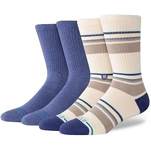 Stance Simpler Times Casual Crew Socks, 2-Pack, Heather Light Blue/Cream, Light Brown, Large (9-12), A556A25SIM