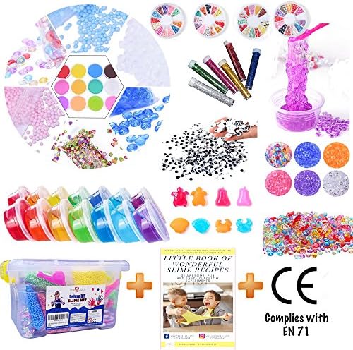 Little Hands Deluxe DIY Slime Making Kit; CE certified; includes 21 recipes e-book, for kids and adults - 600g (21oz) clear and stretchy slime with plenty of ingredients, charms, beads - make your own fluffy, fruit, floam or crunchy slime
