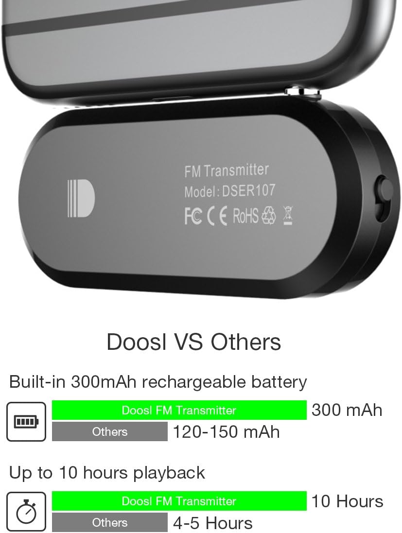 FM Transmitter, Doosl Universal Wireless in-Car Radio Adapter FM Modulator Music Player & Hands-Free Calls for iPhone, Android