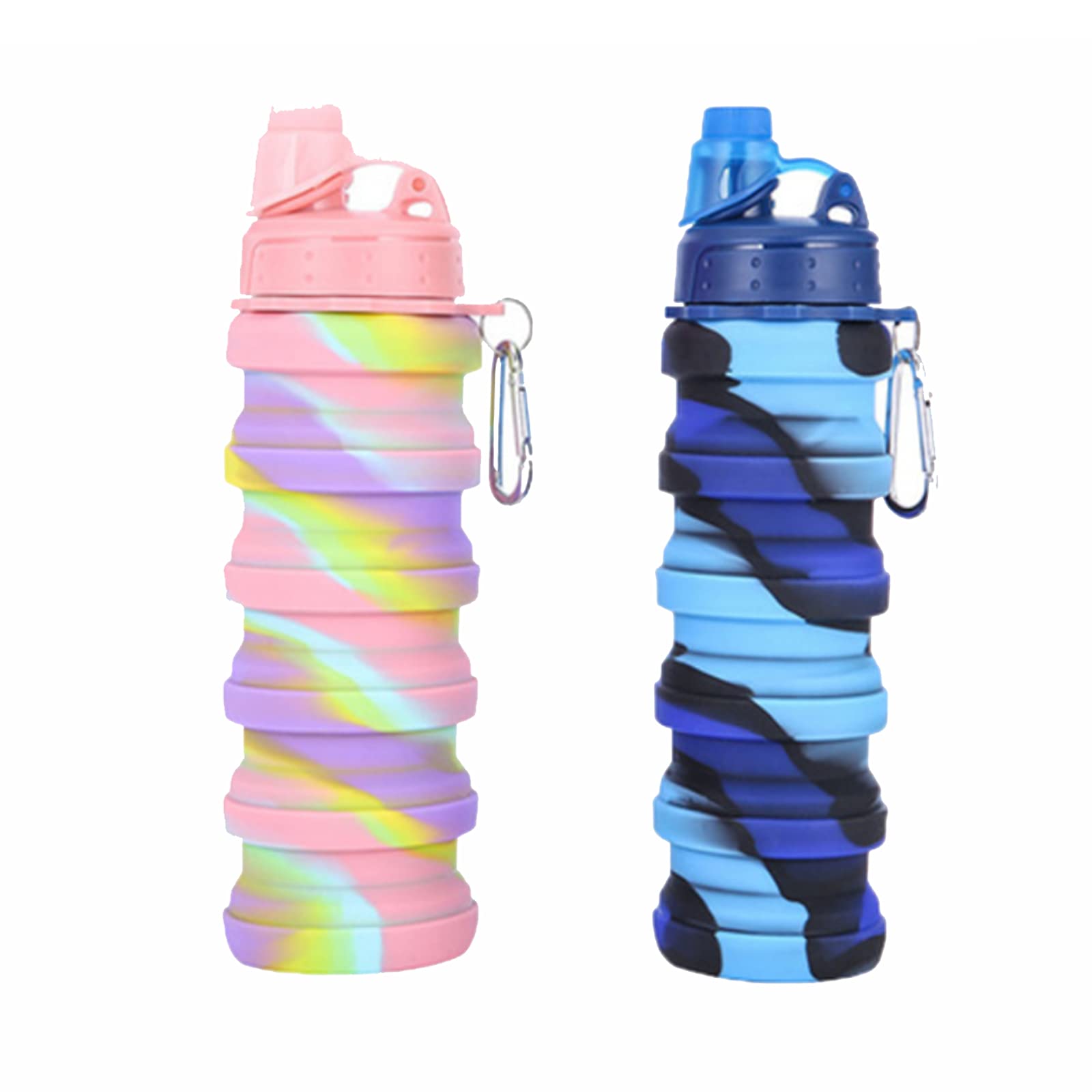 DONGTATA 2Pcs Silicone Collapsible Water Bottle Reusable Portable Foldable Water Bottles BPA Free Safe and Heathy Leak Proof for Sports Hiking Trip and Camping Collapsible Water Bottle for Kids Sport