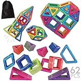 Superior Quality Magnetic Tiles Building Toy Blocks Set for Kids - Educational Toy Kits with Bonus Storage Bag - A Great Stem Toy for Boys and Girls - 62 Pieces