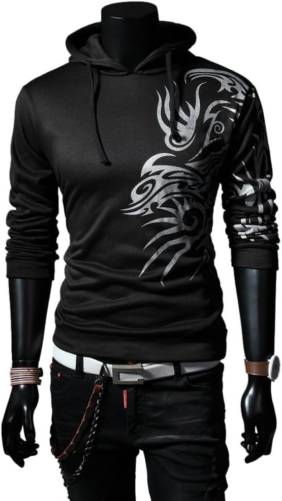 Angcoco Mens Fashion Dragon Tattoo Printed Long Sleeve Pullover Hoodie Shirt