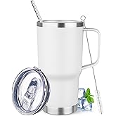 20 oz Tumbler with Handle Stainless Steel Insulated Coffee Mug Tumbler with Lid and Straw Double Wall Vacuum Insulated Coffee Mug Leak Proof Travel Mug Tumbler for Hot and Cold Drink (White,1pack)