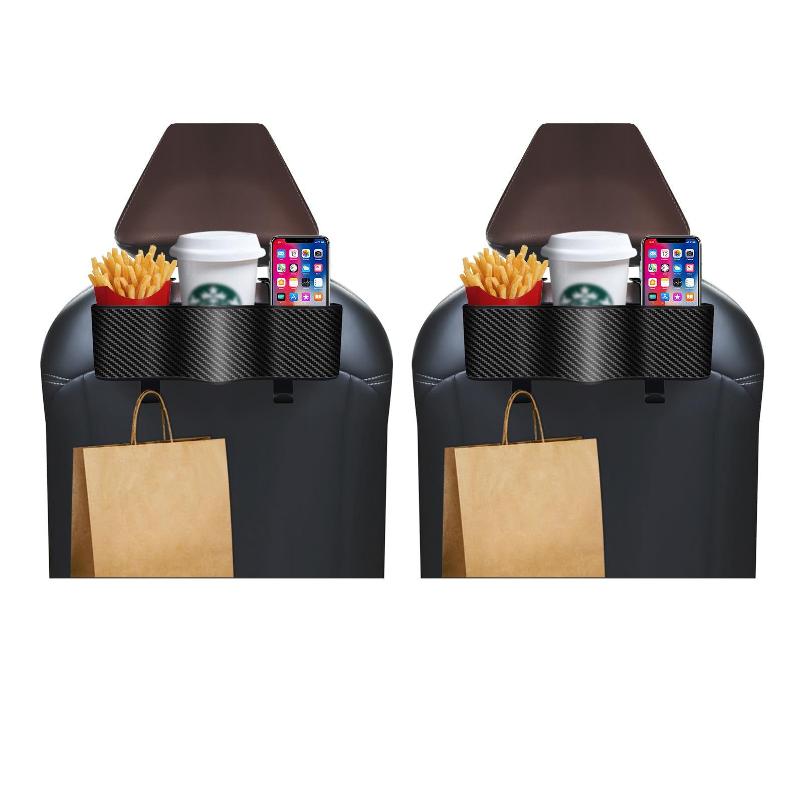 Car Headrest Backseat Organizer with Cup Holders, Seat Back Organizer Perfect for Eating in Your Car, Back Seat Organizer for Kids, Car Food Table or Sauce Holder, Car Travel Accessories (2 Pack)
