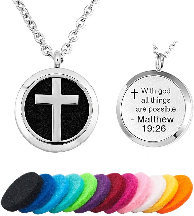 LoEnMe Jewelry Aromatherapy Essential Oil Diffuser Necklace Celtic Cross Hamsa Fatima Hand Evil Eye Locket Pendant Women Men