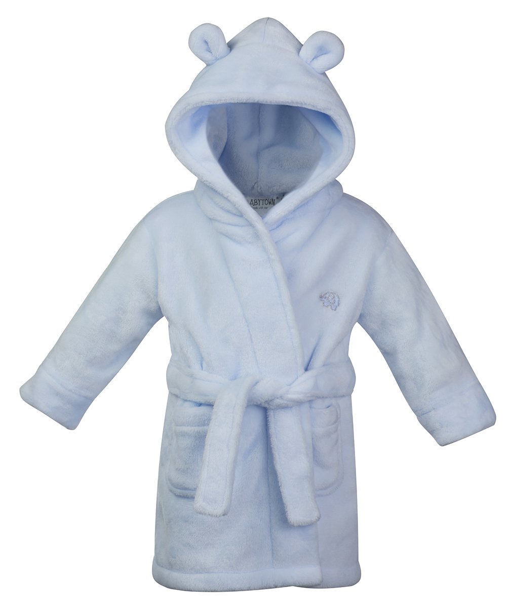 STYLE MIXX Baby Boys Hooded Supersoft Fleece Bath Robe With Ears Girls Heart Dressing Gown (12-18 MONTHS, BLUE 18C205)