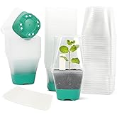 Sankoly 30 Packs Clear Nursery Pots with Plant Labels 3 Inch Plastic Plant Pot with Humidity Domes Silicone Base and Drainage Holes Reusable Seedling Pots