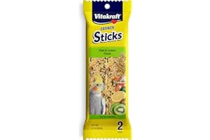 Vitakraft Crunch Sticks Kiwi & Lemon Flavor Bird Treat for Cockatiels (2 Sticks), 3.5 oz
