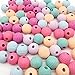 Exasinine 40 Pcs Candy Colors Mixed Wooden Beads Thread Stripe Wood Ball for Adult DIY Craft, 0.78 Inch