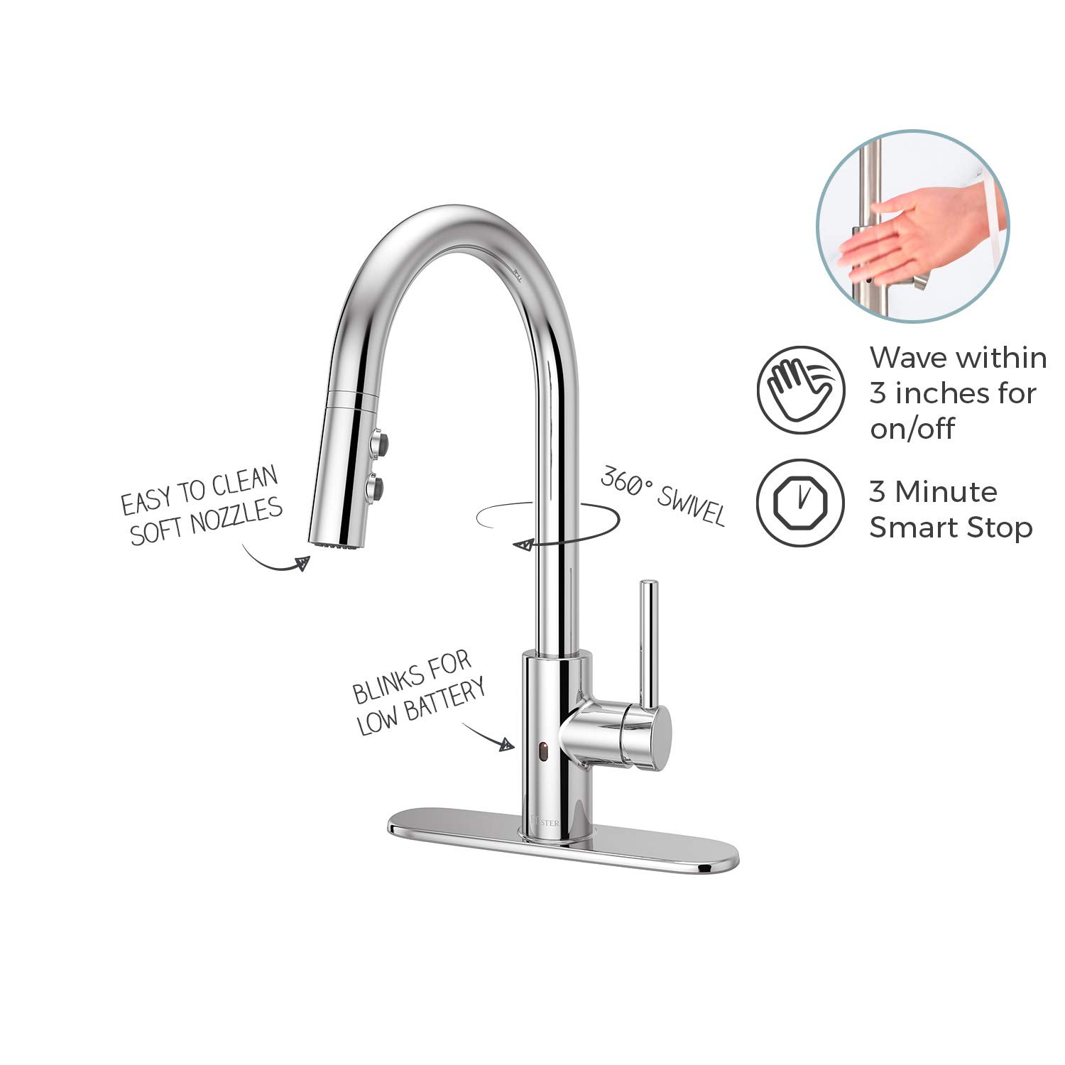 Pfister Stellen Touchless Kitchen Faucet with Pull Down Sprayer, Single Handle, High Arc, Polished Chrome Finish, LG529ESAC