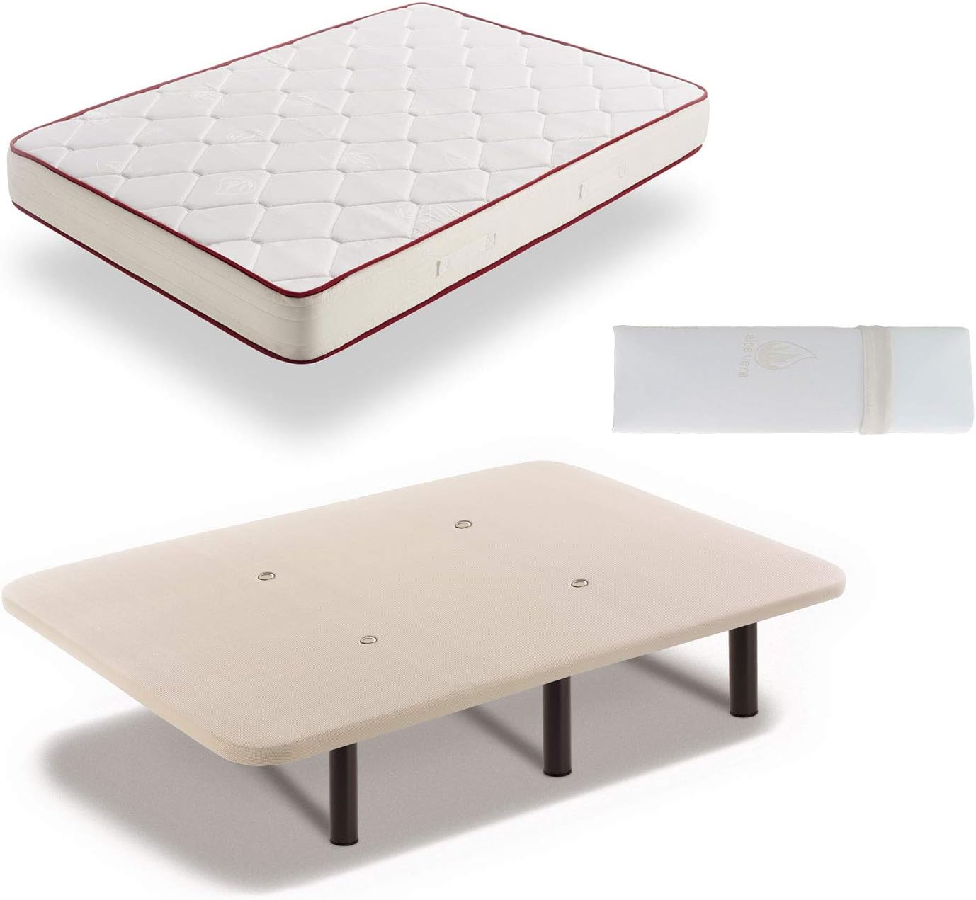 Somier Con Patas De 32cm 90x180cm Almohada De Fibra Resinada Colchón