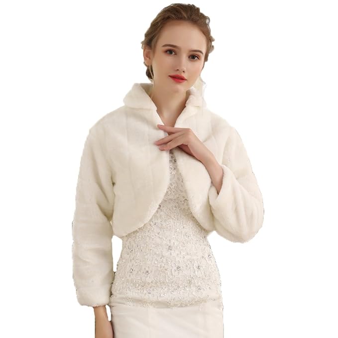 Unbekannt Brautjacke Bolero Fell Weiß Ivory Pelz Hochzeit Wedding Bridal Kunstpelz Cape