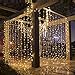 LEORX Curtain Lights 300 LEDs 9.8 X 9.8ft, 8 Modes Curtain Fairy Lights for New Year Wedding Party Bedroom Garden Patio Outdoor Indoor, Warm White