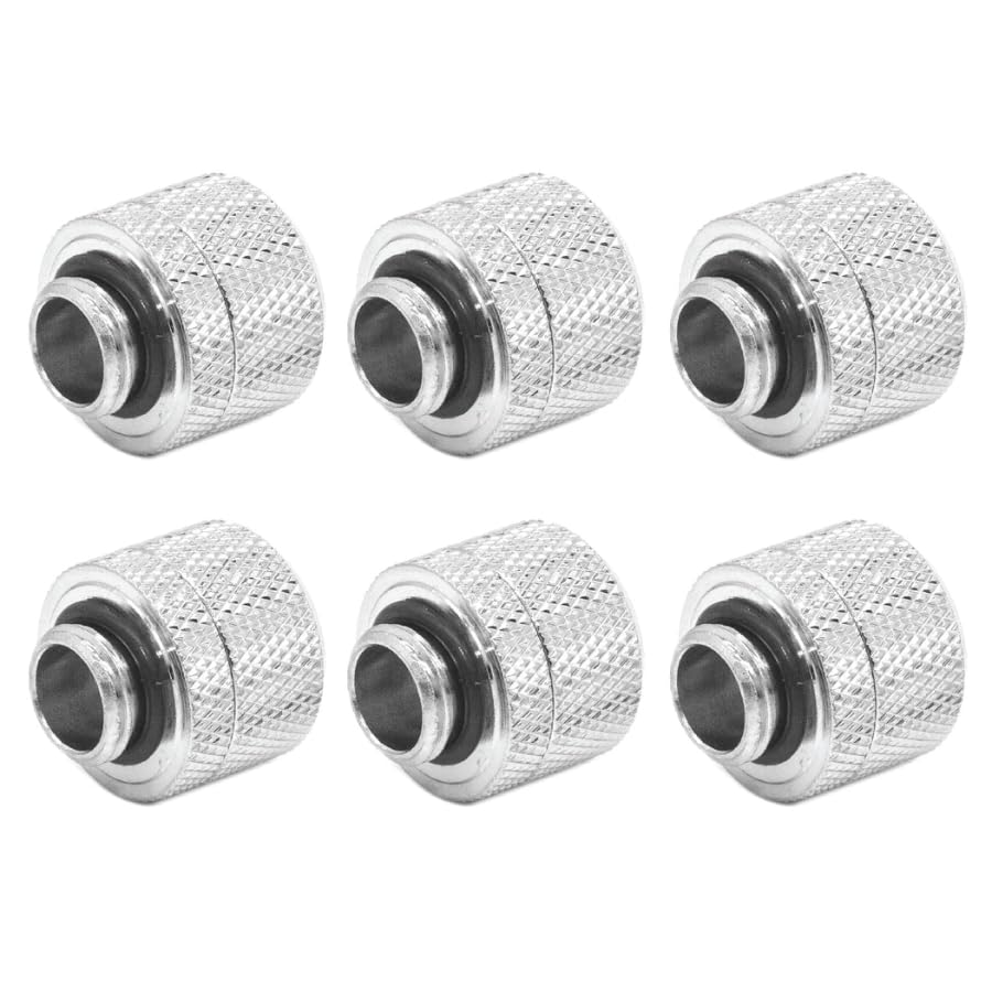 dracaena.io 6 pack G1/4" thread to 14mm outer diameter, Hard Tubing Compression Fitting with high body design for Computer water cooling system,Silver