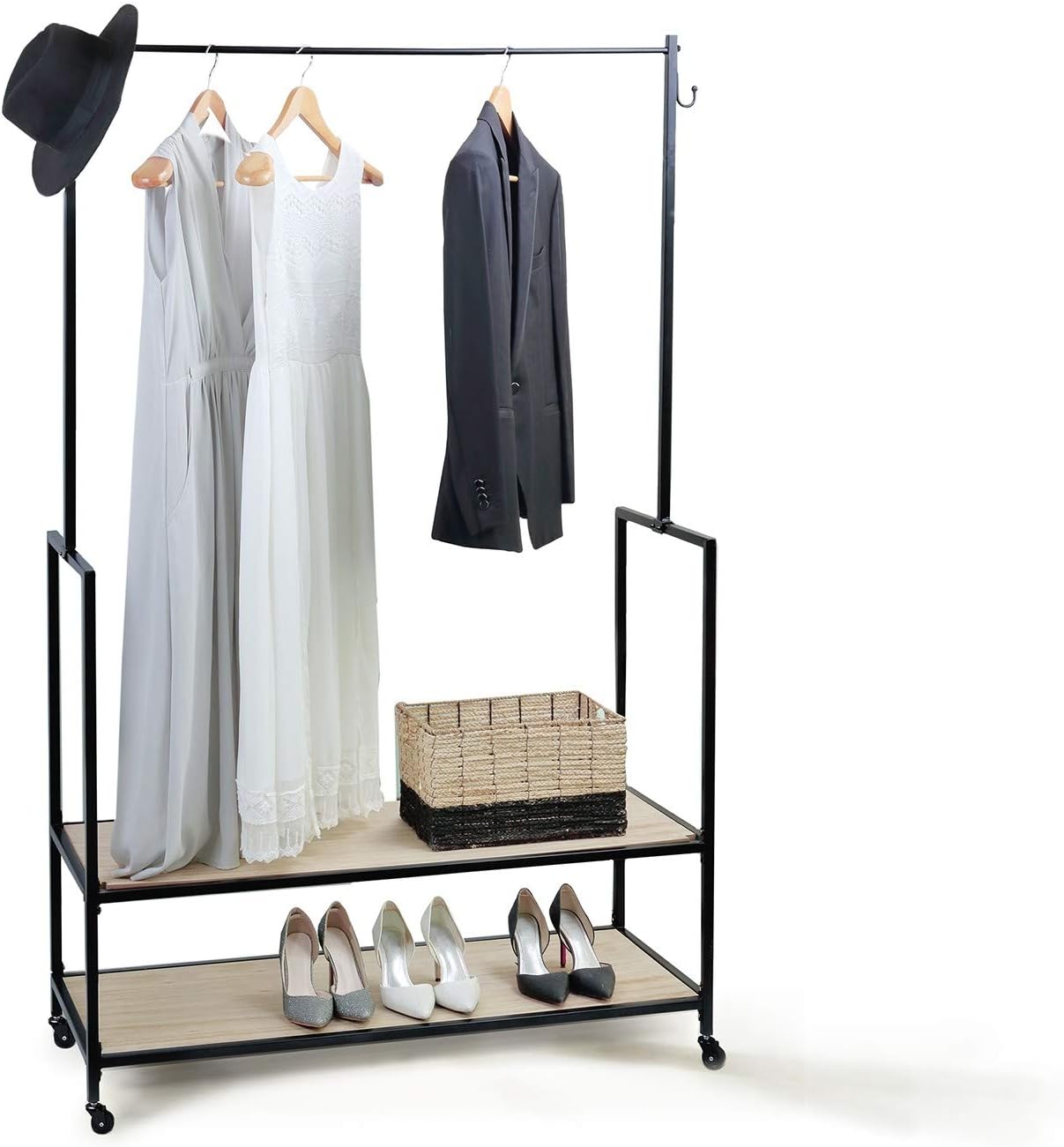 LIFA LIVING Clothes Rail on Wheels, Robust Heavy Duty Hanger Stand