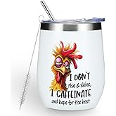 Henhesaha Funny Quotes Wine Tumbler, Sarcastic Chicken Gifts Chicken Decor Double Wall Vacuum Insulated Coffee Mug Wine Glass 12 oz Tumbler with Lid for Women Men Teacher Thank You Birthday Christmas