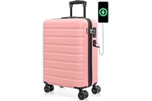 AnyZip Carry On Luggage 21" Hardside PC ABS Lightweight USB Suitcase with Wheels TSA Lock Pink