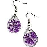 Handmade Medium Pressed Flower Teardrop Earrings, 4.5 cm Length, Clear Resin, Silver or Gold Hooks