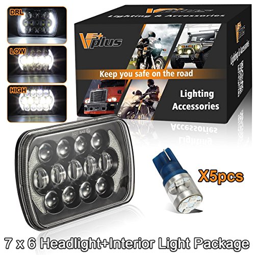 (6pcs) 5x7 Led Headlights 7x6 Led Sealed Beam Headlights & Blue Side Cab Marker Interior Lights with Osram Chip Angel Eyes DRL High Low Beam H6054 6054 Led Headlight for Jeep Wrangler YJ Cherokee XJ